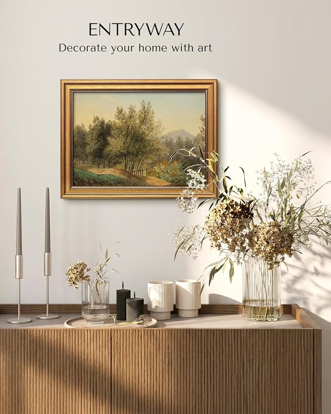 HUARCEY Gold Framed Vintage Wall Art for Living Room, Landscape Painting Prints Shelf Decor for Kitchen, Aesthetic Bedroom Wall Art, Best Gifts for Friends or Family - The Quiet of the Alps 16L x 12W