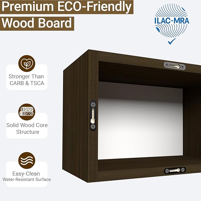 Premium Black Walnut Floating Cube Shelves, Eco-Friendly Wood Box-Style Wall Storage Display Set of 3 — Pre-Assembled, Ready to Use, Modern Decorative Wall Shelf Units for Living Room, Bedroom &Office