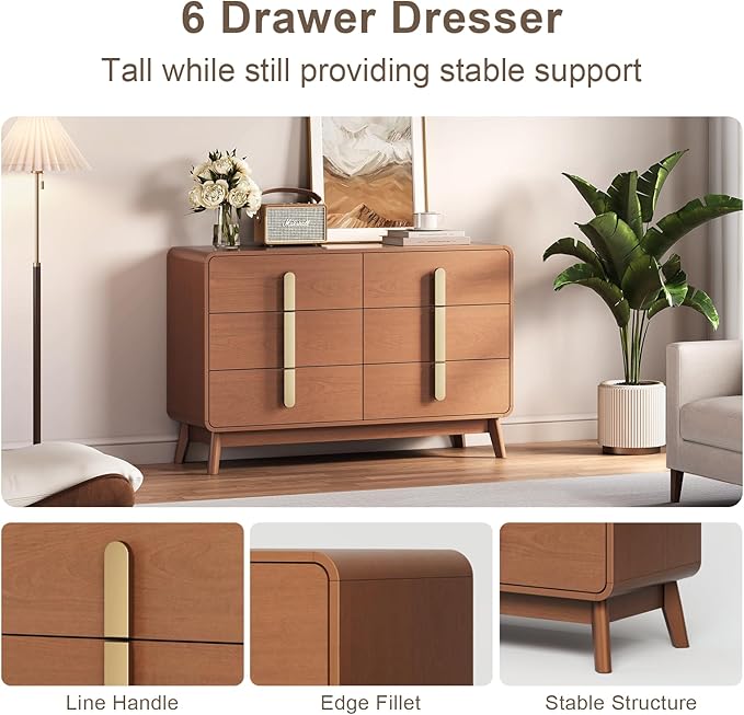 Night Stand Set 2, Mid Century Modern Bedside Table with Drawers, Curved Profile Design End Table with Metal Handle, Nightstand Set of 2 with Storage, Bed Side Tables for Bedroom, Cherry