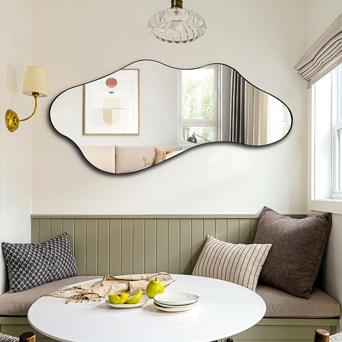 Large Irregular Mirror, 55"x25.6" Asymmetrical Wall Mirrors with Metal Frame, Odd Shaped Mirror Decorative, Modern Abstract Mirrors for Living Room Bathroom Bedroom Hallway Entryway