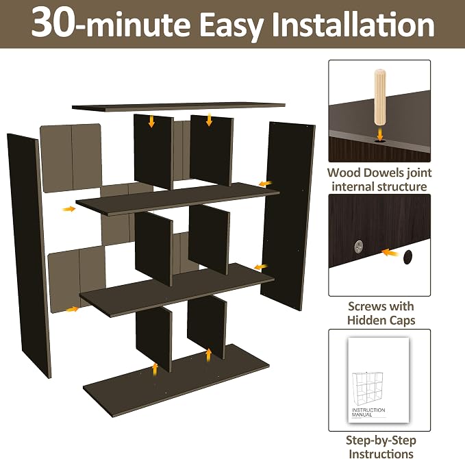 PrimeZone Stackable 9 Cube Storage Organizer: Wood Cubes Shelf Fits Cubby Bins - Square Cubicle Bookshelf Cabinet for Closet Bedroom - Open Storage Shelf for Toy Clothes Book Organization, Espresso