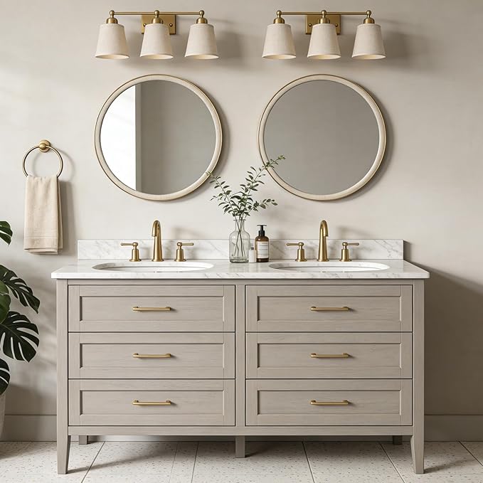 WallBeyond Round Mirror 28 Inch,Linen-Texture Circle Wall Mirror for Bathroom, Bedroom, Entryway, Living Room