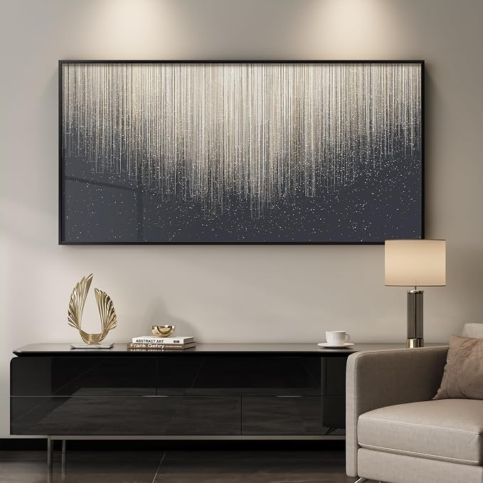 Extra Large Framed Horizontal Modern Wall Art for Living Room, Abstract Minimalist Black Silver Line Prints Paintings, Contemporary Picture Artwork Decor for Bedroom Office Hallway, 56x28 Inch