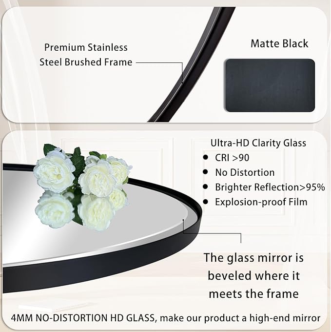 POZINO Beveled Bathroom Mirror, 24"x32" Matte Black Vanity Mirror for Over Sink, Modern Rectangle Wall Mirrors for Entryway Hallway Bedroom Living Room, Hangs Vertically or Horizontally
