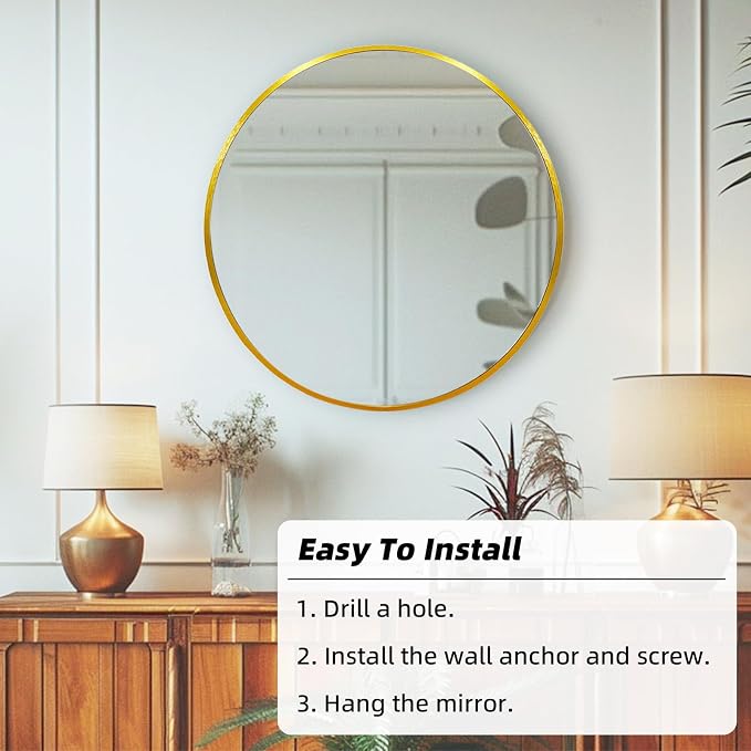 Gold Round Mirror 18 inch, Gold Circle Mirror, Round Wall Mirrors for Bathroom, Living Room, Hallway, Vanity, Over Sink, Mantel