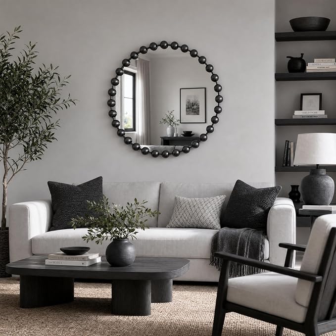 Madison Park 36 inch Black Round Mirror, Round Mirrors for Wall Decor, Metal Frame Circle Mirror for Bathroom, Living Room, Round Wall Metal Art Mirror
