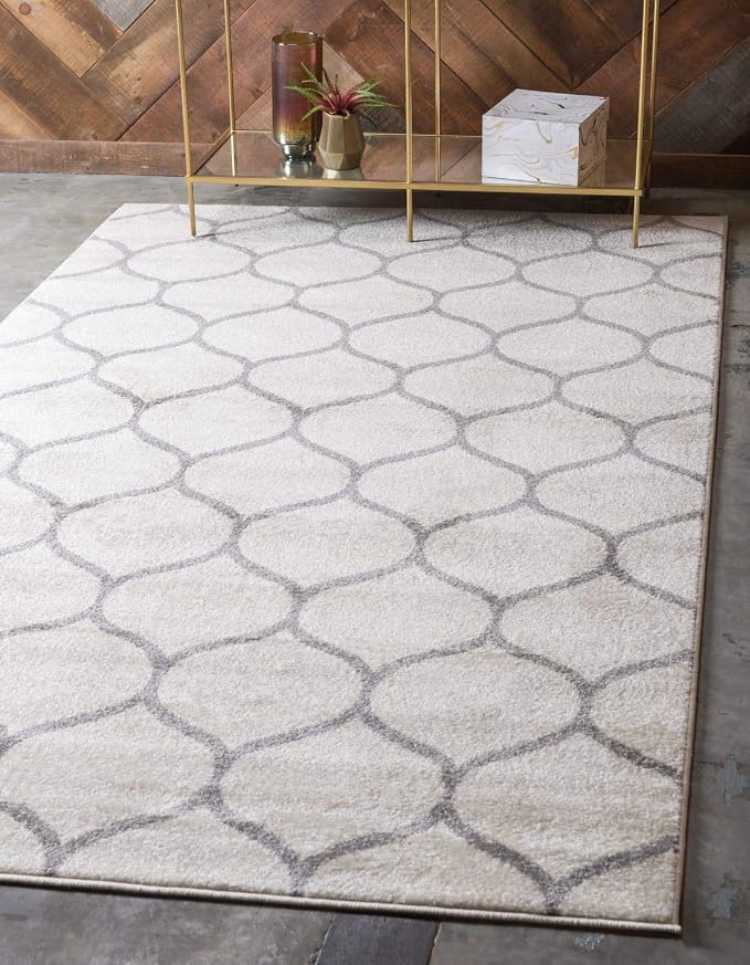Unique Loom Trellis Frieze Collection Area Rug - Rounded (4' 1" x 6' 1", Ivory/ Gray)