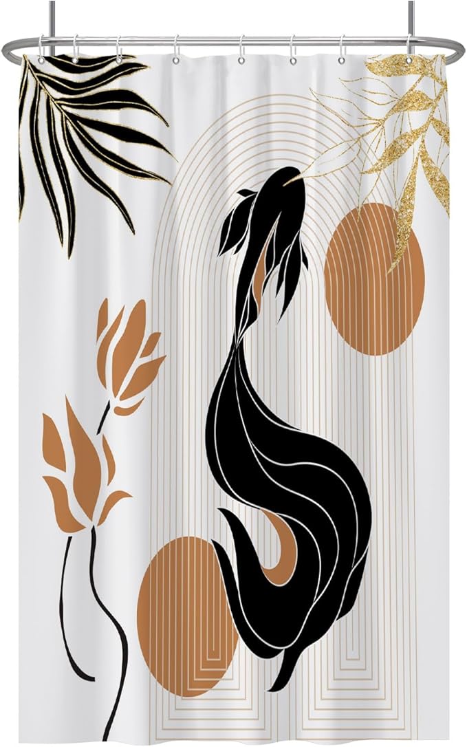 Baocicoo Bohemia Abstract Goldfish Shower Curtain Leaves Lotus Shower Curtain for Bathroom Art Home Hotel Hostel Bathtub Cubicle Decor Waterproof Curtain for Bathroom with Hooks 48x72 Inches