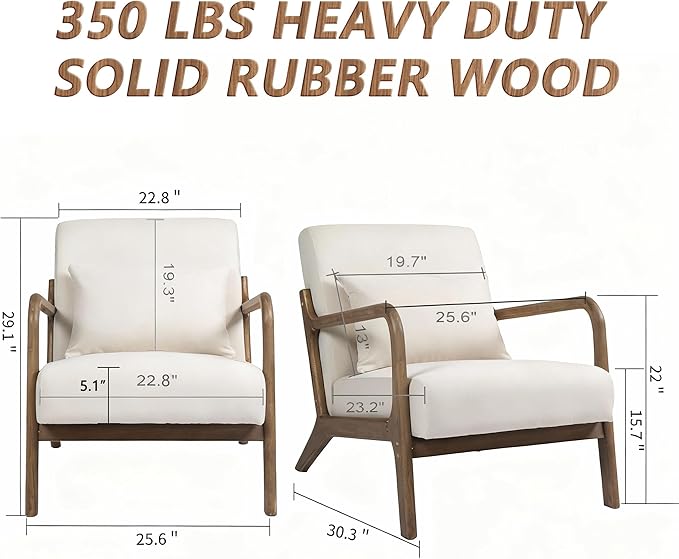 Modern Accent Chair with Wooden Frame & Linen Fabric, Mid Century Modern Chair with Lumbar Pillow, Cozy Accent Chair for Living Room, Bedroom, Reading Nook or Small Spaces