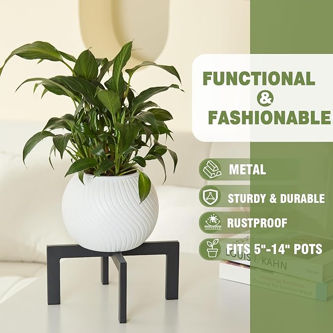 Metal Plant Stands Indoor Outdoor, Heavy-Duty Short Black Plant Holder for 5-12 Inch Flower Pots - 1/2/3 Pack Low Stand for Balcony, Corner, Desk, Table Top (Plant Not Included)(3Pcs)