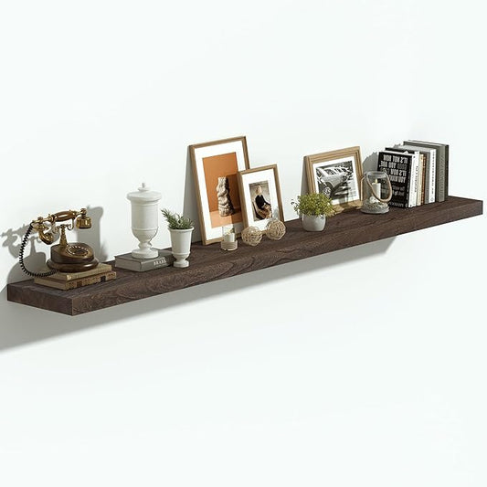 Vivelove Elm Wood Floating Shelves, Wooden Shelves for Wall with Invisible Bracket for Living Room Bedroom Bathroom Office Book, Rustic Farmhouse Display Shelf, 55 Inch Set of 1- Dark Walnut