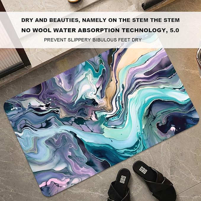 Bath Mat Rug,Cool colors abstract marble Non Slip Quick Dry Super Absorbent Thin Bathroom Rugs Fit Under Door-Easy to clean Bathroom Floor Mats-Shower Rug for Shower Sink Bathtub(17" x 27.5"In)