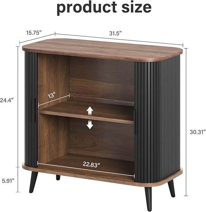 Accent Cabinet with Sliding Doors - Black Sideboard Buffet Cabinet with Storage for Coffee Bar, Console Table - MCM Design Bar Cabinets for Modern Home Décor Set 3