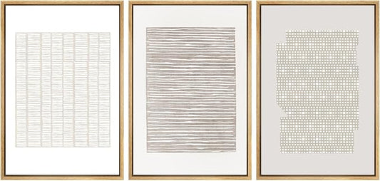 SIGNWIN Framed Canvas Print Wall Art Set Tan Geometric Pattern Landscape Abstract Shapes Cozy Neutral Modern Art Decorative Boho Relax Nordic for Living Room, Bedroom, Office - 24"x36"x3 Natural