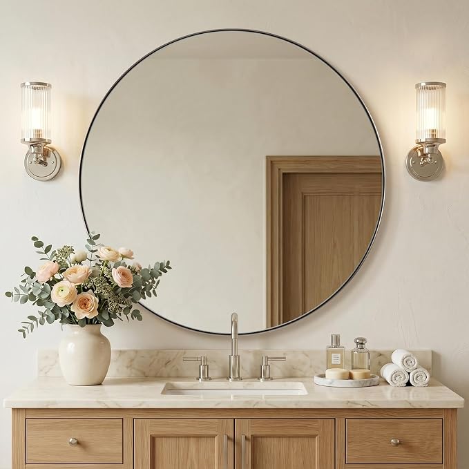 ANDY STAR Round Vanity Mirror 40 Inch, Round Chrome Mirror, Large Circle Mirror, Metal Framed Vanity Mirror for Wall, Modern Clean Design with Superior Stainless Steel Frame