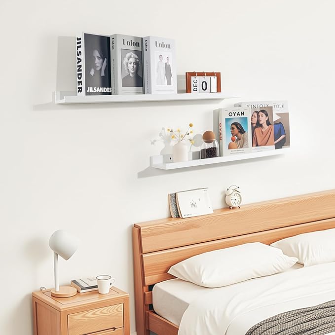 NEXHOME PRO Floating Shelves for Wall Set of 2, 24 Inches Picture Ledge Shelf, Kids Bookshelf Wall Mounted for Living Room Bedroom Bathroom Kitchen, Easy Install,White