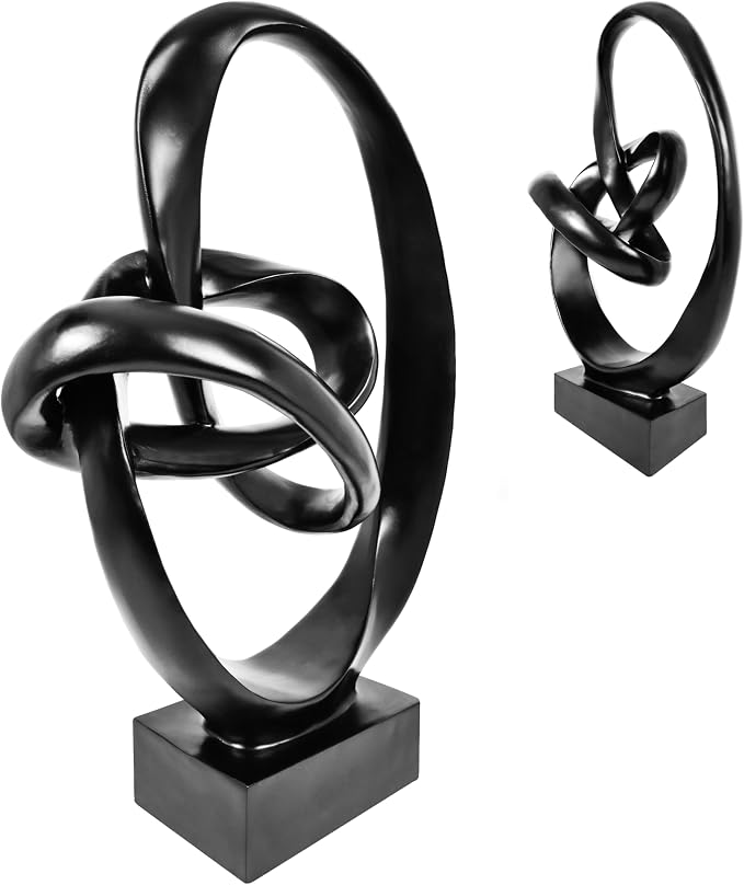 Knot Sculptures, Modern Coffee Table Statues, Abstract Center Piece for Home Office, Dining Living Room Desk Decor, Bookends, 15.5 x 10.5 inch, Black