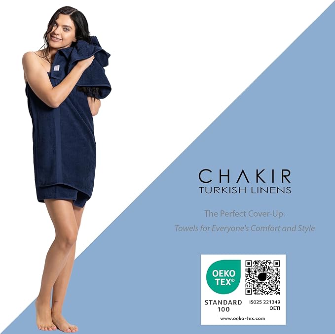 Chakir Turkish Linens | Hotel & Spa Quality 100% Cotton Premium Turkish Towels | Soft & Absorbent (3-Piece Towel Sets, Navy)