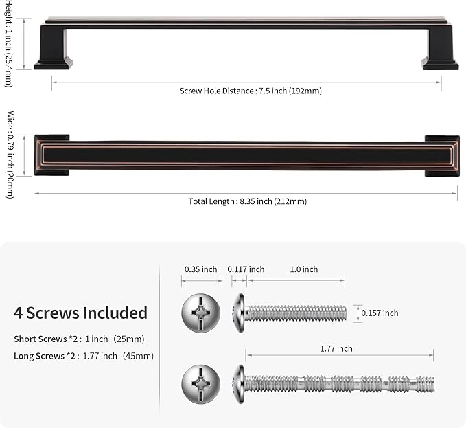 Lardmon 10 Pack 7.5 Inch(192mm) Hole Center Oil Rubbed Bronze Modern Cabinet Pulls Kitchen Cabinet Handles Kitchen Cabinet Hardware Timeless Drawer Pulls for Dresser Cupboard Wardrobe, ORB(7.5x10)