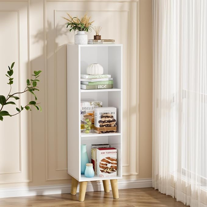 3 Cube Storage Organizer with Legs, 3 Tier Cube Low Bookcase Freestanding Storage Display Organizer for Home Office, Three-Cubes Open Shelf Short Bookshelf (White, 3 Cube)