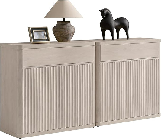 SICOTAS Buffet Cabinet with Storage - Accent Fluted Storage Cabinet with 4 Doors & 2 Drawers Sideboard Credenza Buffet Table Console Cabinets for Living Room Kitchen Dining Room Entryway Office