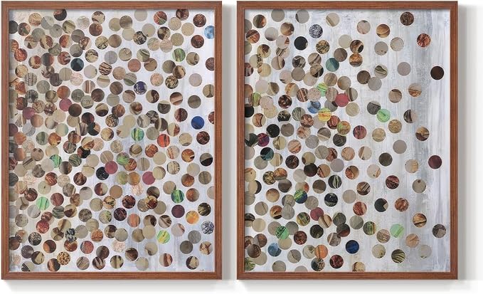 Renditions Gallery Set of 2 Peel & Stick Framed Prints, Textured Abstract Wall Art, Scattered Circular Cutouts Wall Decor, Re-Stickable - Ready to Hang - 11"x14" - Walnut Frame LT588