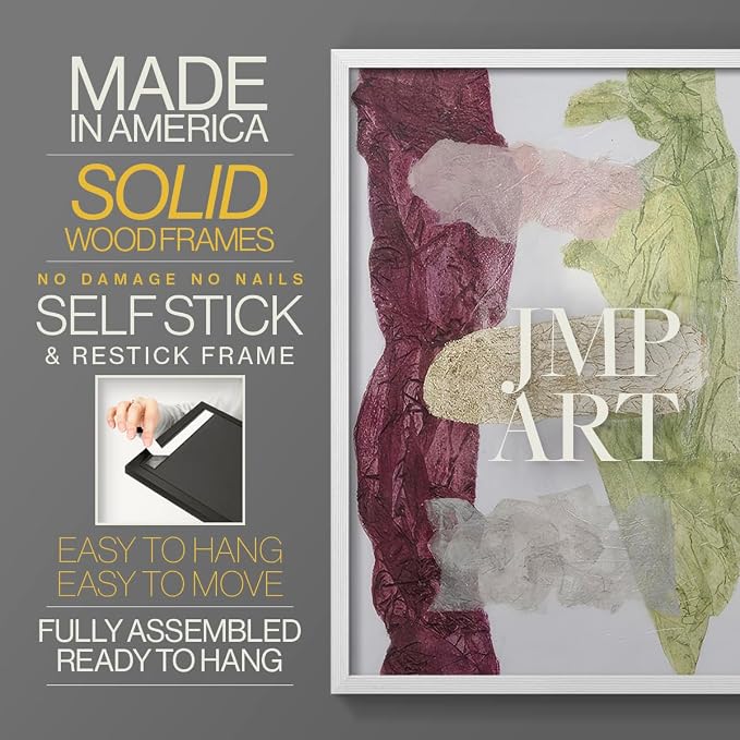 Renditions Gallery Set of 2 Peel & Stick Framed Prints, Abstract Wall Art, Mix Color Dyed Textures Wall Decor, Re-Stickable - Ready to Hang - 16"x20" - White Frame LT588