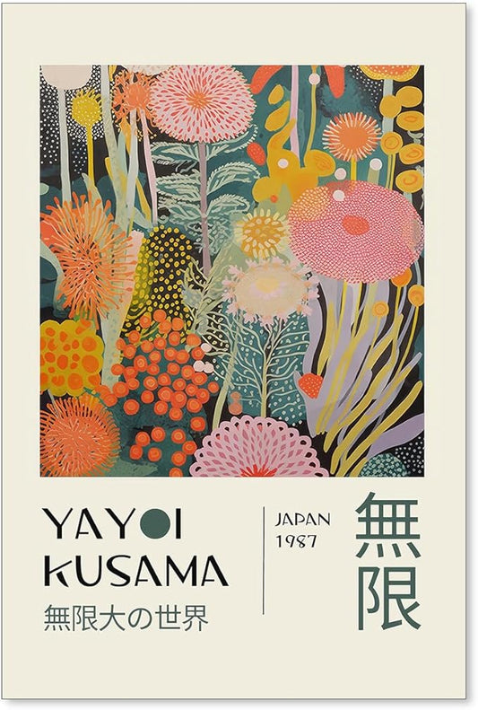 Abstract Yayoi Kusama Posters Japanese Wall Art Vintage Tokyo Aesthetic Prints Yayoi Kusama Inspired Japanese Gallery Wall Art for Stylish Room Bedroom Living Room Decor 20x30in Unframed