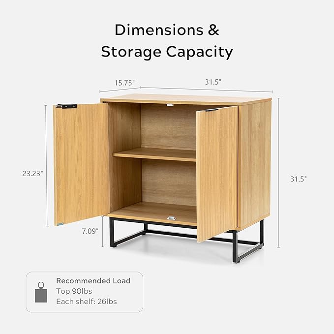 Fluted Storage Cabinet Sideboard Buffet Cabinet, Modern Accent Cabinets with Adjustable Shelves, Wooden Credenza, Console Table Entryway Cabinets for Living Dining Room, Natural Oak