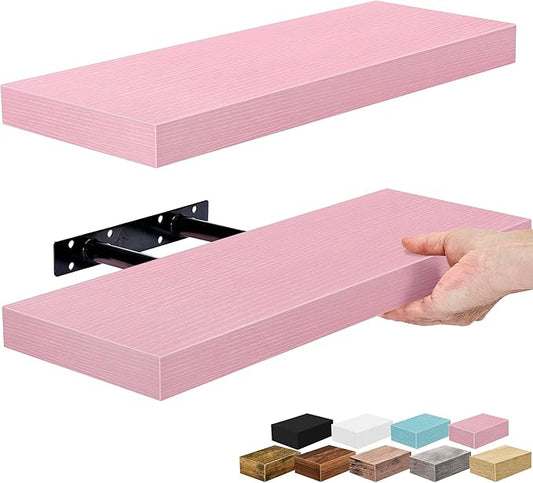 Sorbus Floating Shelves for Wall – 16 Inch Floating Shelf for Kitchen, Bedroom, Living Room, Bathroom, Home & Wall Decor - Mounted Bathroom Shelves with Invisible Brackets (Soft Pink, 2 Pack)