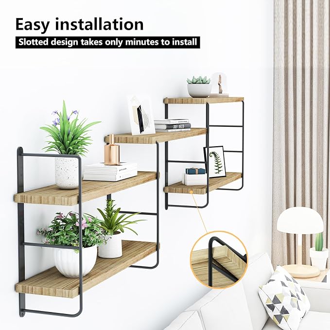 MXCSE Wall Shelves, Wall Mounted Floating Bookshelves, DIY Wood Hanging Shelves for Bedroom, Living Room, Easy Installation, 5 Shelves (Wooden, 50W x 17H)