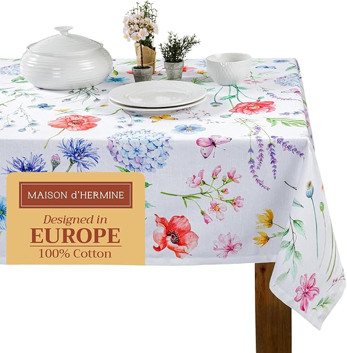 Maison d' Hermine Table Cloth Rectangle Table 100% Cotton 70 x 120 Inches Tablecloth Reusable Decorative for Dining Room Farmhouse Home Valentines Day Decorations Spring Summer - Just Floral