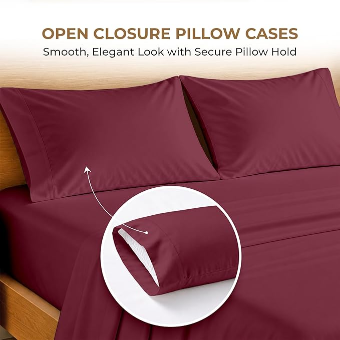 SGI bedding 100% Egyptian Cotton Sheets Twin XL Size – 600 Thread Count Sheets Set, Soft, Cooling, 15" Deep Pocket, Luxury Hotel Bedding, Breathable, Durable - Burgundy