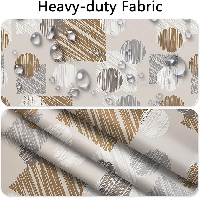 No Hook Shower Curtain with Snap in Liner - Neutral Brown Gray Waterproof Fabric Shower Curtains, Modern Abstract Bathroom Decor with See Through Mesh Top Window, 71x74 Inch