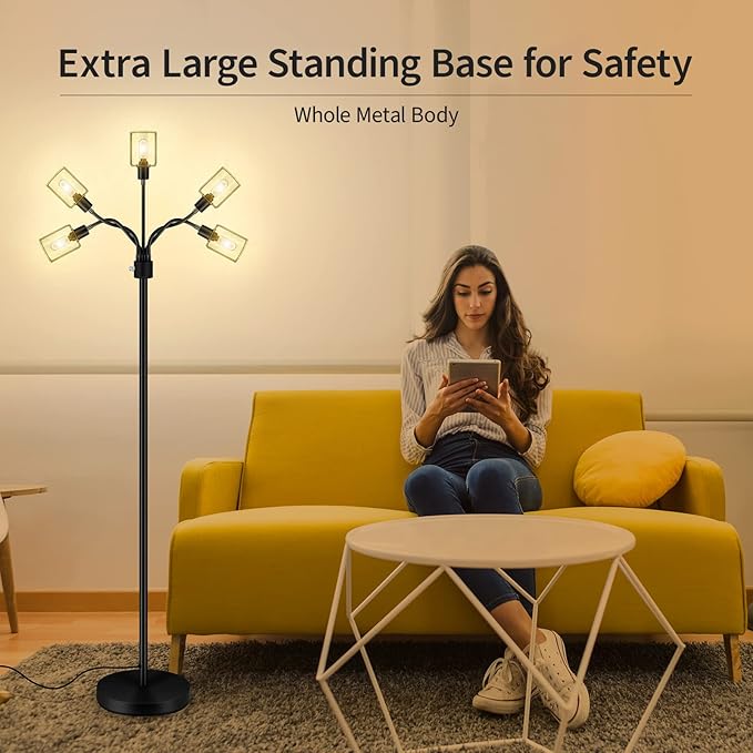 BoostArea Floor Lamp, Industrial Floor Lamps for Living Room,Tree Standing Lamp,3 Way Switch,Modern Stand up Lamp for Bedroom Office Farmhouse