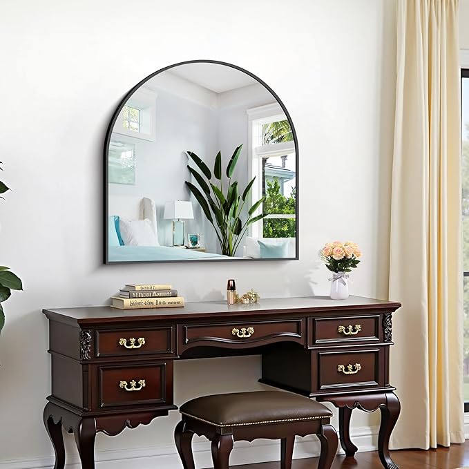 CIRCUMI Arched Wall Mirror, 30"x30" Black Arched Mirror with Tempered Glass, Metal Frame, Large Size for Entryway Table, Mantel,Living Room,Over Sink,Arch Mirror for Decor,Shatterproof&Crystal-Clear