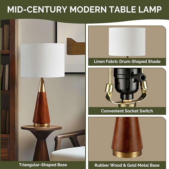 INK+IVY Chrislie Gold White Mid Century Modern Table Lamp , Contemporary Metal Wood Table Lamps for Bedrooms , 13.5"W X 13.5"D X 26"H , Gold / Brown