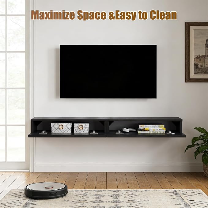 Floating Solid Wood Console Table, 47'' Wall Mounted Narrow Entryway Table with Storage Shelf, Modern Couch Shelves Small Entry Way Tables for Entryway, Front Hall, Hallway (Black, 47.24IN)