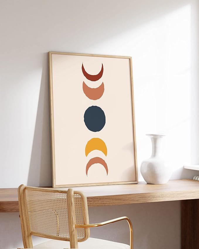 HAUS AND HUES Moon Phases Wall Art - Modern Celestial Decor, Mid Century Boho Moon Phases Print for Bedroom, Living Room, Office, Unframed 24x36