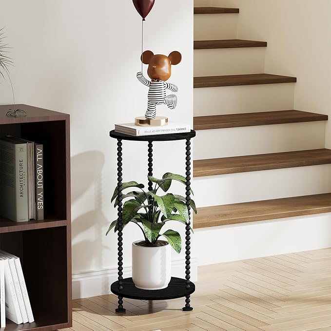YINMIT Plant Stand Indoor, 2 Tier Small Plant Stand, 23" Tall Metal Spindle Poles Plant Stands, Corner Flower Pot Stand, Plant Tables Indoor, Planter Pot Holder for Balcony Garden Patio Living Room (Black)