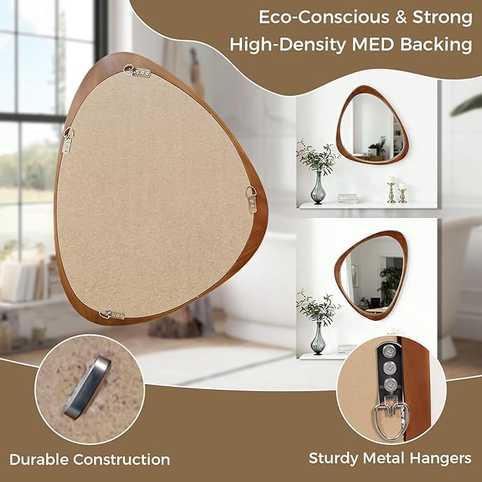 24x19 Inch Asymmetrical Mirror, Full Length Irregular Wall Mirror, Boho Decor for Bedroom, Mid Century Modern Floor Mirror for Living Room, Entryway and Hallway Decor