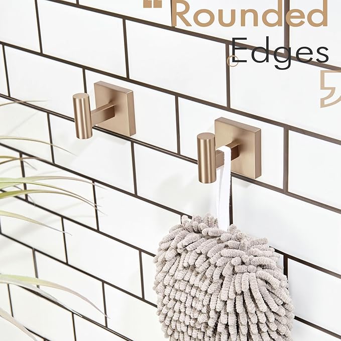 KOKOSIRI Robe Hooks for Wall Mount Bathroom Towel Hook, Coat Hooks Bath Storage Hardware 3 Pack Champagne Bronze Stainless Steel B1013CPG-P3