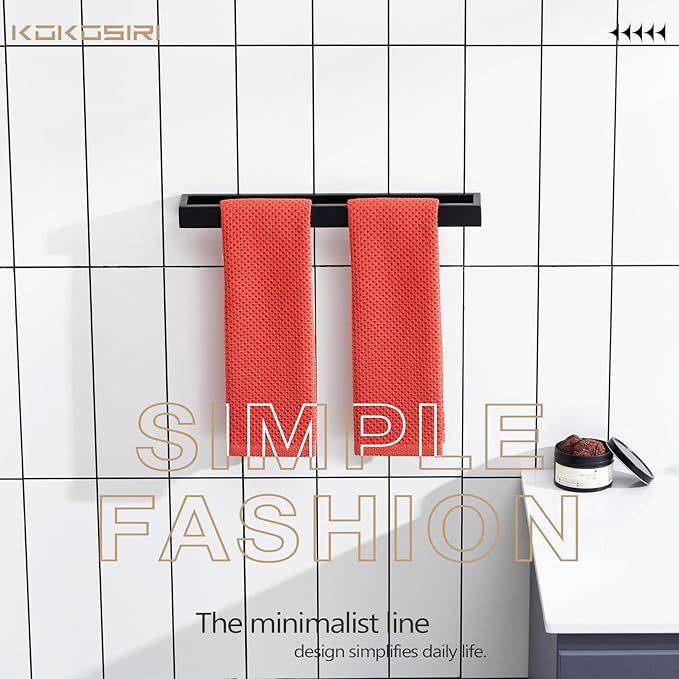 KOKOSIRI Towel Bar Matte Black Bath Towel Holder 16-Inch Kitchen Rack Stainless Steel for Bathroom Hardware Wall Mounted, 1 Pack B4008BK-L16