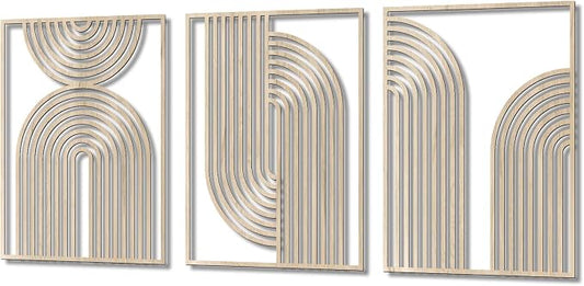 COLOR VALLEYART Set of 3 Modern Wood Wall Art Panels, Boho Geometric Design, 11.4 x 7 inches, Indoor Decor for Living Room, Office (11.8L''x15.7''Wx3Pcs)