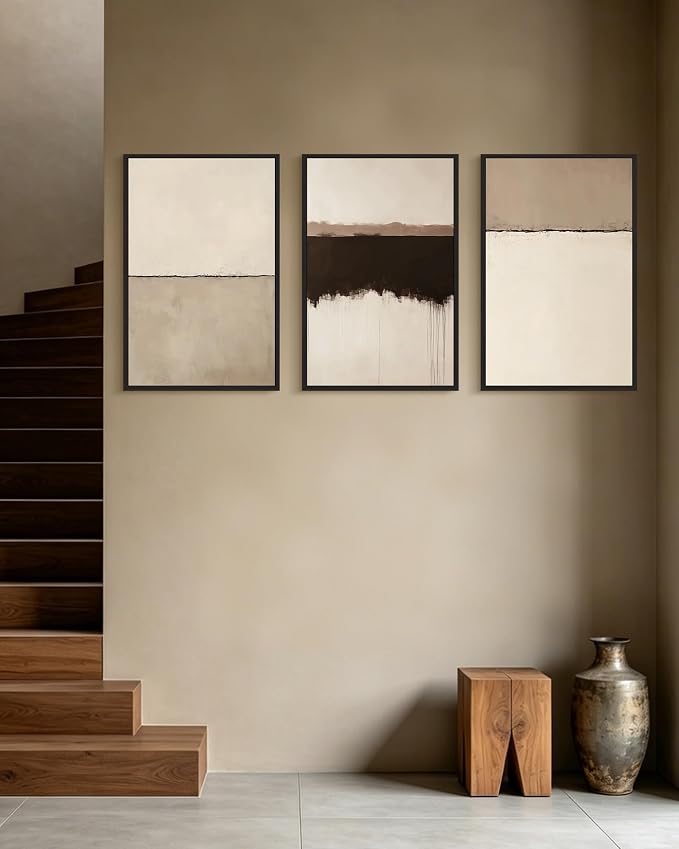 KUVIOKE Abstract Framed Wall Art Minimalist Beige Gray Pastel Watercolor Wall Decor Modern Illustration Neutral Art Painting Home Decor 16x24in (Black Framed)