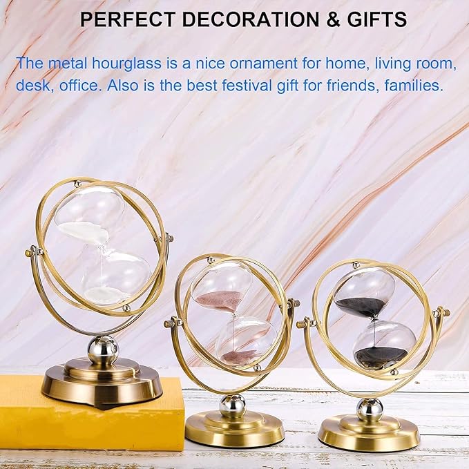 Brass Hourglass 60 Minute, 720° Rotating Vintage Metal Sand Timer, Large White Sand Watch 60 Min, Unique 1 Hour Glass Sand Clock for Gifts, Wedding, Home, Desk, Office Decoration,Adults (White)