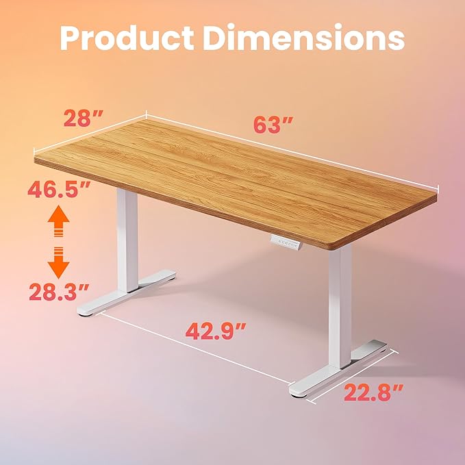HUANUO Electric Standing Desk, 63" x 28" Height Adjustable Desk, 4 Memory Height Settings, Sit to Stand Up Desk for Home Office, with Headphone Hook, Cable Manager, Light Vintage Brown