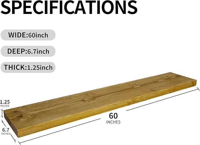 BGMG Wood Floating Shelves for Wall 60 inch Set of 2, Rustic Wooden Wall Mount Shelves for Living Room Bedroom Kitchen Farmhouse-60x6.7x1.75 inch- Gold Oak