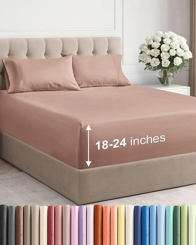 Extra Deep Twin Sheet Set - 4 Piece Breathable and Cooling Sheets - Hotel Luxury Bedding for Women, Men, Kids & Teens - Easy & Secure Fit - Soft, Wrinkle Free and Comfy - Extra Deep Pockets - Mauve