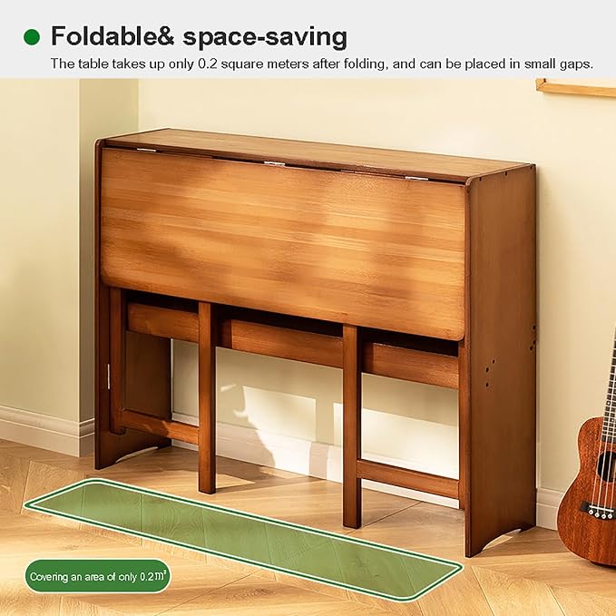 Solid Wood Folding Desk,Mid Century Modern Desk,Foldable Writing Computer Desk for Home Office,Study Desk with Storage Shelf for Small Spaces(83cm/32.6", Walnut)